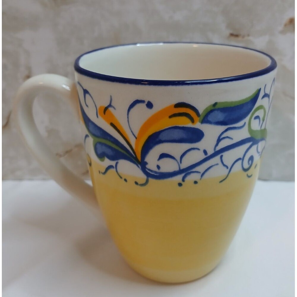 CMG Ceramics C9M17 Blue Yellow Green Scroll Coffee Mug Hand Made In Portagal